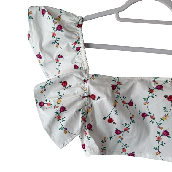 Zara White Floral Blouse with Red Accents Size S Cottagecore Boho Romamtic - Picture 10 of 12